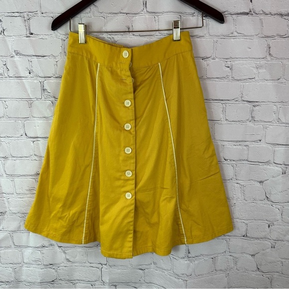 ModCloth Button-Front A-Line cotton Skirt contrast piping sz S boho western - Picture 1 of 7